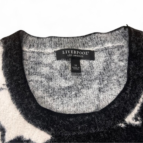 Liverpool Los Angeles Fuzzy Floral Sweater Black White Size M EUC - Picture 3 of 4